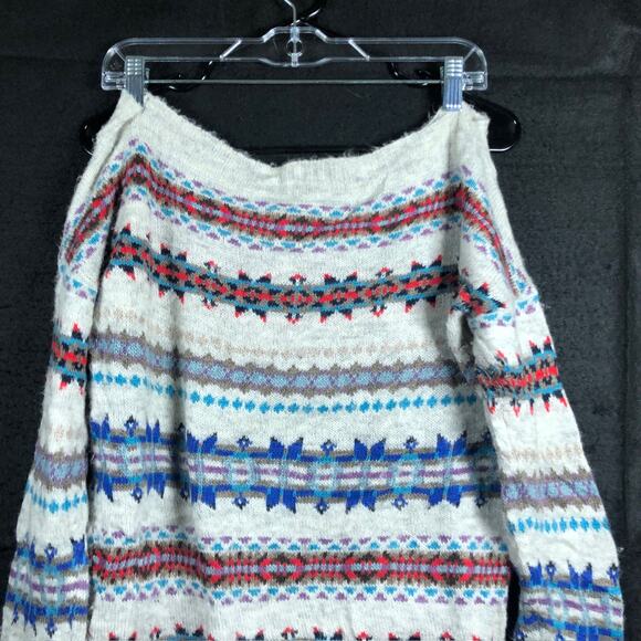 American Eagle Womens Sweater Multi Striped Boat Neck Knit Wool Blend Medium - Picture 10 of 11